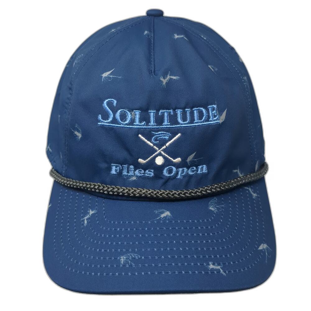Imperial 5 Panel Blue OSFM Hat Solitude Flies Open Fifth Major Golf Rope Strap